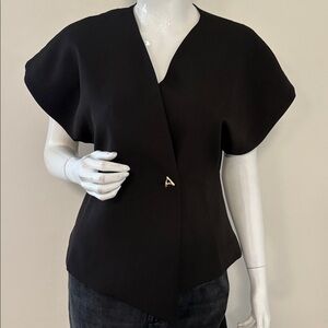 Commense Oversized Statement Shoulder Black Short Sleeve Blazer w Gold Button